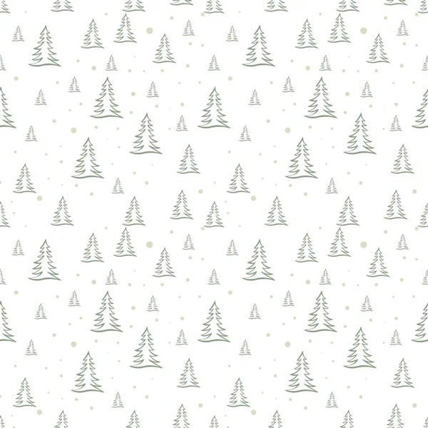 Hand Drawn Christmas Tree Seamless Pattern Sketch New Year Tree — Stock Vector