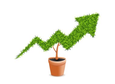 Yeşil Çimen Büyüme Çizelgesi Beyaz Arkaplanda Çiçek Saksısı 'nda. Üç Ot Çubuğu ve Üç Boyut Vektör İllüstrasyonu