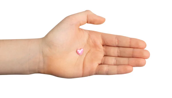 Cuore Perle Rosa Palmo Isolato Perline Accessorio Artigianale Perline Vista — Foto Stock