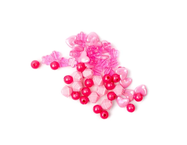 Pink Pearly Bead Hearts Flowers Isolated Beading Craft Accessory Flower — Stock Photo, Image