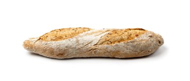 Tohum karışımlı ev yapımı kahverengi ekmek izole edildi. Beyaz Arkaplan Görünümünde Fasulye, Bezelye, Flax ve Ekmek Tohumu ile Organik Mısır Gevreği Ekmeği.