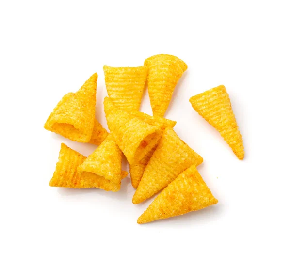 Pila Cono Maíz Aislado Bugles Chips Bocadillos Con Especias Bocadillos — Foto de Stock