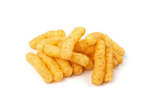 Corn Sticks Pile Isolated Cheese Puffs Spices Crunchy Snacks Scattered — Stock Photo, Image