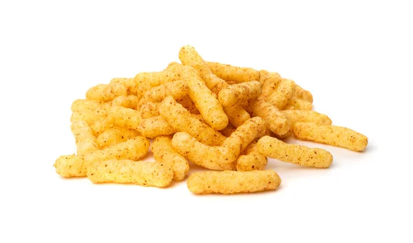 Corn Sticks Pile Isolated Cheese Puffs Spices Crunchy Snacks Scattered — Stock Photo, Image