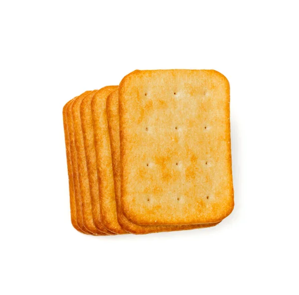 Cracker Izolován Čtvercové Sušenky Suché Sušenky Grahamové Občerstvení Bílém Pozadí — Stock fotografie