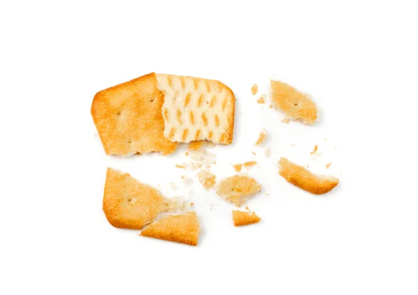 Cracker Pieces Isolated Crumbled Square Biscuits Broken Dry Biscuit Cookies — Stock Photo, Image