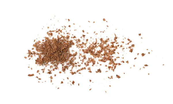 Grated Chocolate Isolated Crushed Scattered Chocolate Shavings Crumbs Pile Flakes — Stock Photo, Image