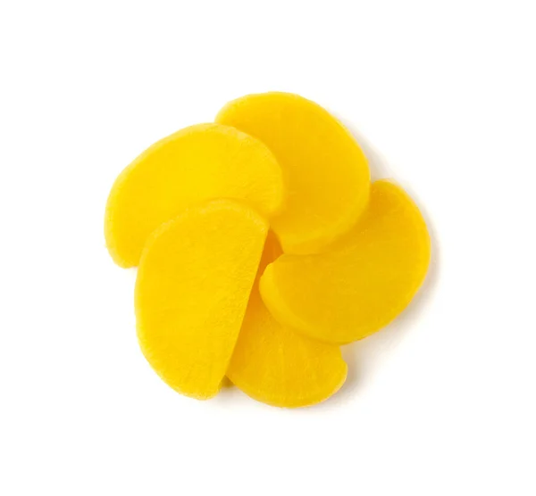 Pickled Daikon Isolated Marinated Yellow Radish Sliced Daikon Pickles Fermenting — Stock Photo, Image