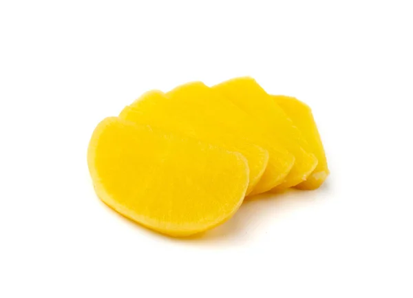 Pickled Daikon Bars Isolated Marinated Yellow Radish Sliced Daikon Pickles — Stock Photo, Image