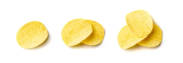 Potato Chips Set Isolated Crispy Thin Potato Snack Collection Fast — Stock Photo, Image