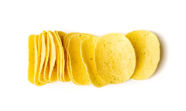 Potato Chips Stack Isolated Crispy Thin Potato Snack Pile Fast — Stock Photo, Image