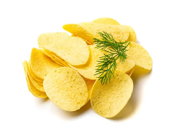 Potatischips Hög Isolerad Krispig Tunn Potatis Mellanmål Hög Snabbmat Snacks — Stockfoto