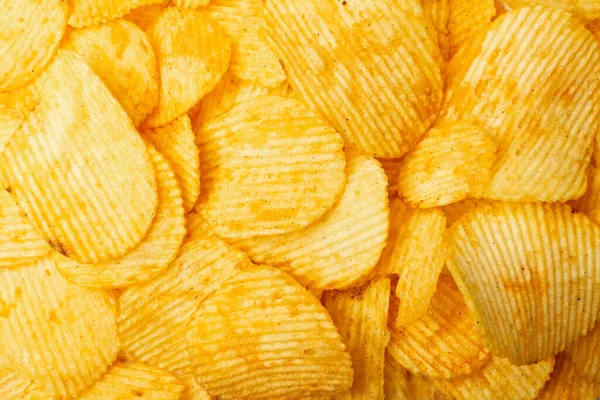 Potatischips Struktur Bakgrund Krispig Korrugerad Potatis Mellanmål Mönster Snabbmat Snacks — Stockfoto