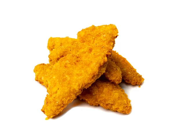 Las Tiras Pollo Apilan Aisladas Nuggets Empanados Pechuga Pollo Crujiente —  Fotos de Stock