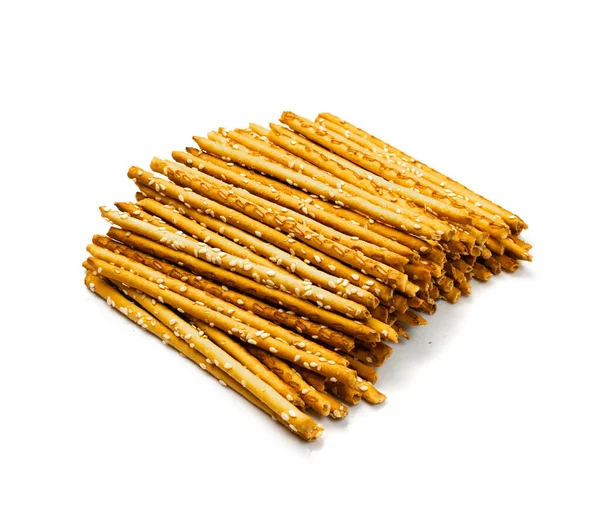 Bread Sticks Isolated Pretzel Sticks Pile Straws Sesame Grissini Pretzels — Stock Photo, Image