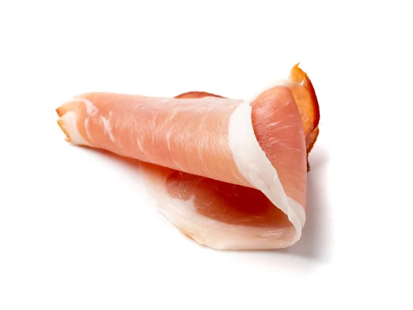 Prosciutto Isolated Spanish Jamon Slices Parma Ham Sliced Serrano Iberico — Stock Photo, Image
