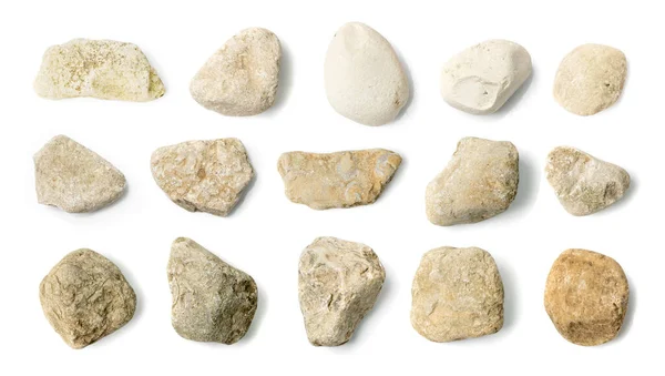 Juego Guijarros Arenisca Aislado Colección Beige River Stones Con Fósiles — Foto de Stock