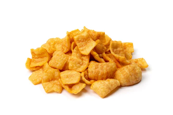 Bacon Chips Pile Isolated Puff Crisps Puffs Spices Crunchy Rice — Stock Photo, Image