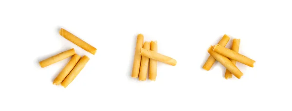 Crunchy Wafer Sticks Isolerad Vit Bakgrund Crispy Long Biscuit Fingers — Stockfoto