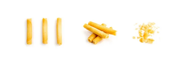 Crunchy Wafer Sticks Geïsoleerd Witte Achtergrond Crispy Long Biscuit Vingers — Stockfoto