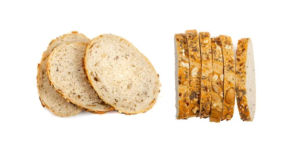 Caseiro Sourdough Pão Pão Fatias Isolado Pedaços Pão Cereais Crusty — Fotografia de Stock