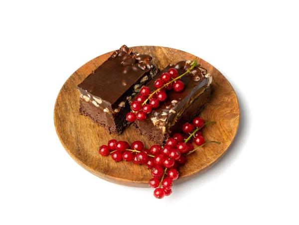 Brownie Red Currant Isolated Nut Brounie Piece Red Berries Rustic — Stockfoto