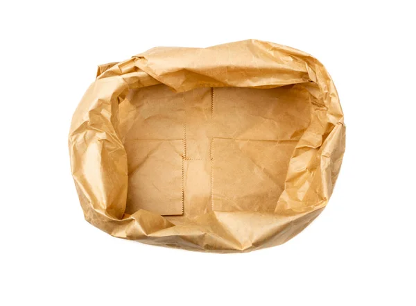 Brown Paper Bag Isolated Crumpled Disposable Ecology Container Wrinkled Paperbag — Foto Stock