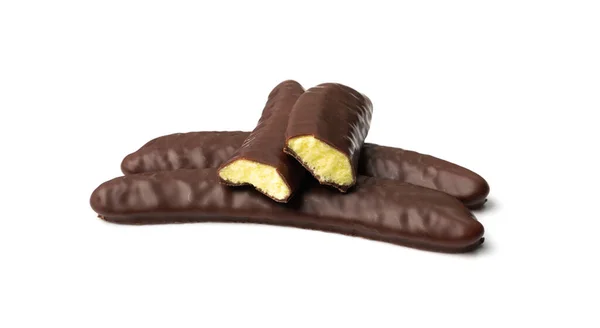 Plátano Chocolate Aislado Caramelos Forma Plátano Snack Aroma Afrutado Soufflé — Foto de Stock
