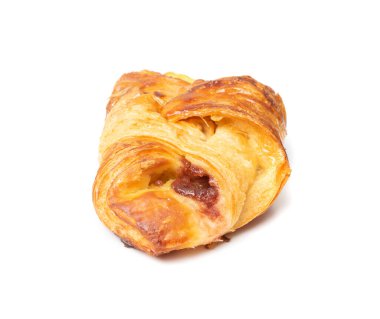 Tereyağlı kruvasan izole edildi. Puf böreği, tatlı kipferl, tereyağlı lapa lapası, beyaz arka planda mayalı hamur tatlısı.