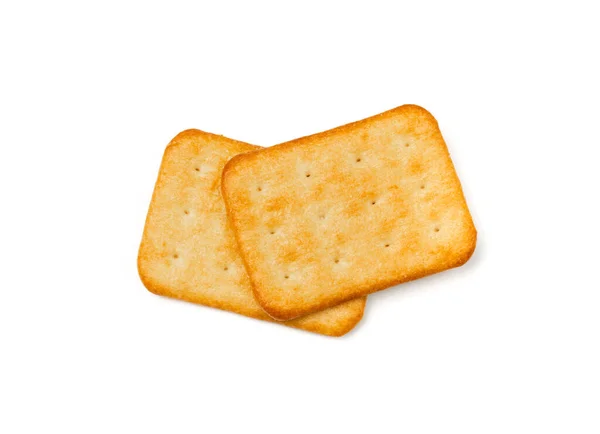 Cracker Isolado Biscoitos Quadrados Biscoitos Secos Lanches Graham Fundo Branco — Fotografia de Stock