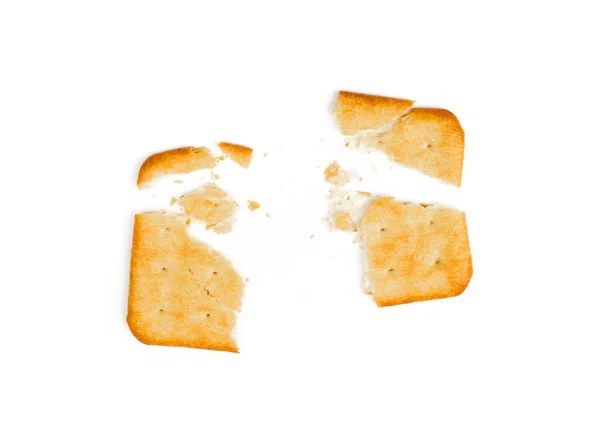 Cracker Pieces Isolated Crumbled Square Biscuits Broken Dry Biscuit Cookies — Stock Photo, Image