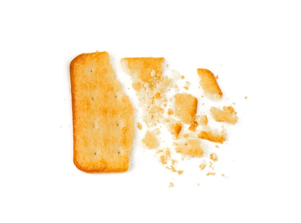 Pezzi Cracker Isolati Biscotti Quadrati Sbriciolati Biscotti Secchi Spezzati Spuntini — Foto Stock