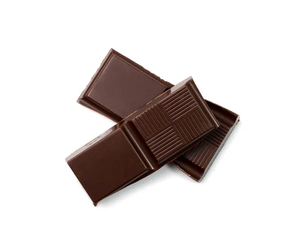 Elszigetelt Csokoládé Szelet Tejcsokoládé Négyzet Alakú Darabok Kockák Kis Feketék — Stock Fotó