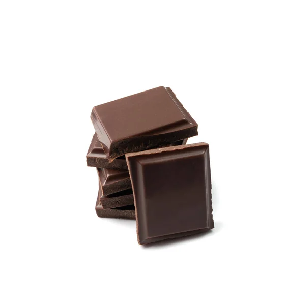 Barre Chocolat Cassée Isolée Chocolat Lait Morceaux Carrés Cubes Petits — Photo