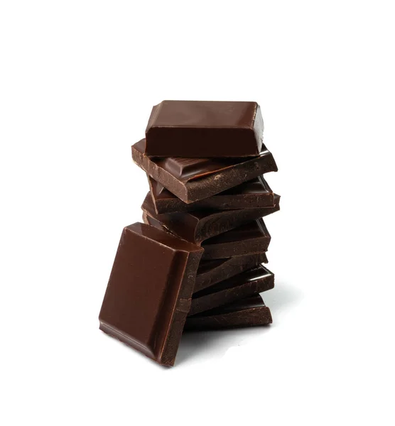 Broken Chocolate Bar Stack Isolated Milk Chocolate Square Pieces Cubes — Stock Photo, Image