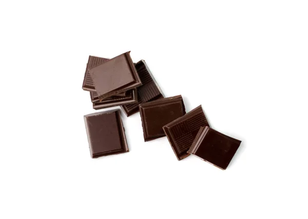 Barre Chocolat Cassée Isolée Chocolat Lait Morceaux Carrés Cubes Petits — Photo