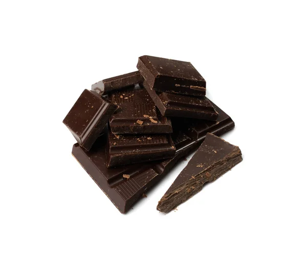 Elszigetelt Csokoládé Szelet Tejcsokoládé Négyzet Alakú Darabok Kockák Kis Halmok — Stock Fotó