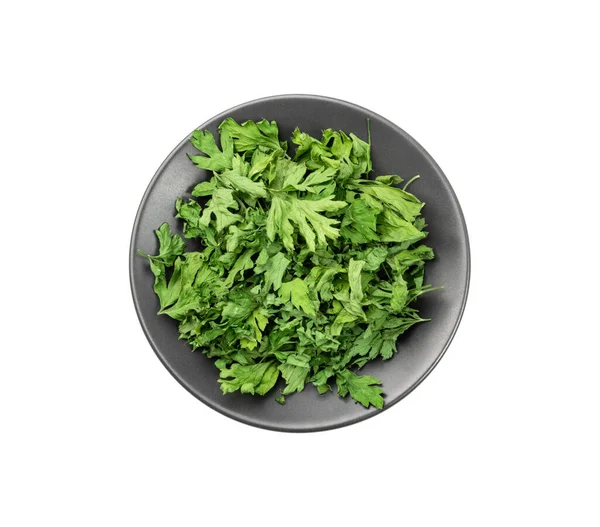 Dry Parsley Pile Plate Isolated Crushed Cilantro Leaves Heap Dried — Stock Photo, Image