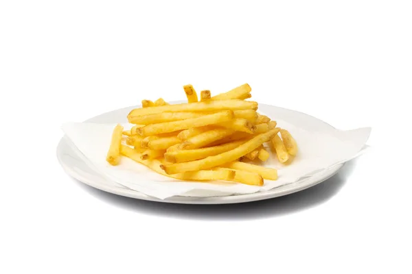 French Fries Plate Isolated Fried Potato Sticks Skin Golden Fries — 스톡 사진