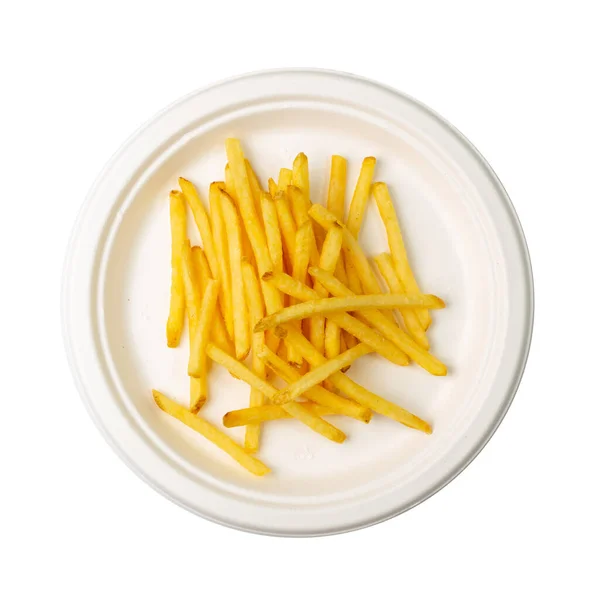 French Fries Paper Plate Isolated Fried Potato Sticks Skin Golden — Stock Photo, Image