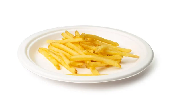 French Fries Paper Plate Isolated Fried Potato Sticks Skin Golden — Stock Photo, Image