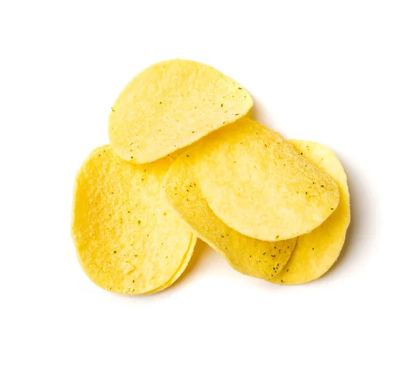 Kartoffelchips Stapeln Sich Isoliert Knusprige Dünne Kartoffel Snack Haufen Fast — Stockfoto