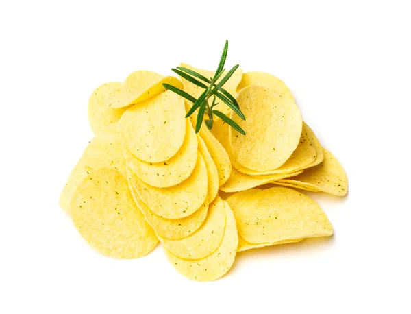 Kartoffel Dill Chips Stapeln Sich Vereinzelt Knusprige Dünne Kartoffeljause Fast — Stockfoto