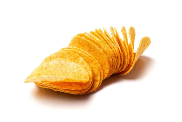 Potato Chips Stack Isolated Crispy Thin Potato Snack Pile Fast — Stock Photo, Image