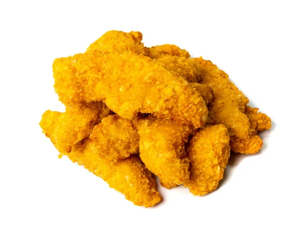 Las Tiras Pollo Apilan Aisladas Nuggets Empanados Pechuga Pollo Crujiente —  Fotos de Stock