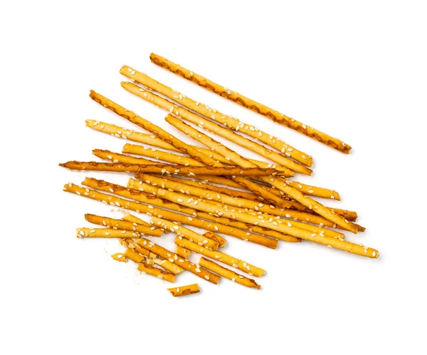 Ψωμάκια Απομονωμένα Πρέτζελ Sticks Pile Καλαμάκια Σουσάμι Grissini Πρέτζελ Snack — Φωτογραφία Αρχείου
