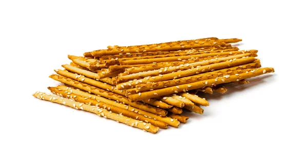 Bread Sticks Isolated Pretzel Sticks Pile Straws Sesame Grissini Pretzels — Stock Photo, Image