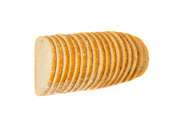 Domácí Nakrájené Bochníky Chleba Izolované Crusty Cereal Bread Pieces White — Stock fotografie