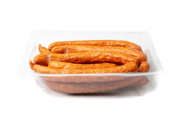 Smoked Sausage Plastic Packaging Isolated Hunting Salami Chorizo Wurst Poland — Zdjęcie stockowe