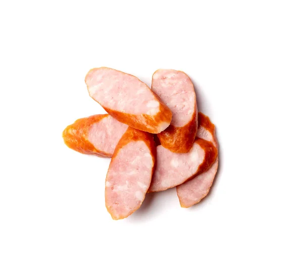 Smoked Sausage Slices Isolated Hunting Salami Cuts Chorizo Wurst Poland — Stock Photo, Image